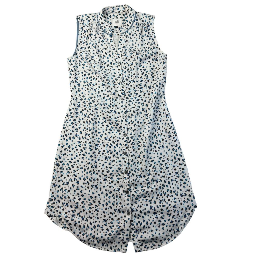Cabi Shirt Dress Women's Extra Small White Camilla Animal Print Sleeveless Lined